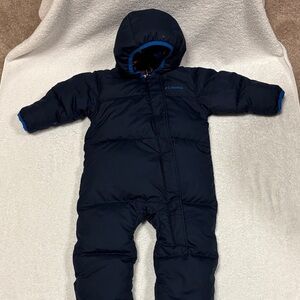 Columbia down snuggly bunny fleece lined snow suit bunting 12/18m